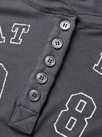 Number Letter Print Breasted Slim Long Sleeve Tee