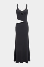 Cut Out V-Neck Patchwork Sleeveless Slip Maxi Dress