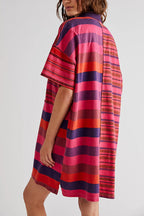 Denim Collar Striped Patchwork Polo Rugby Mini Dress