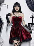Lace Up Corset Spaghetti Strap Lace Trim Hi-Low Mini Dress