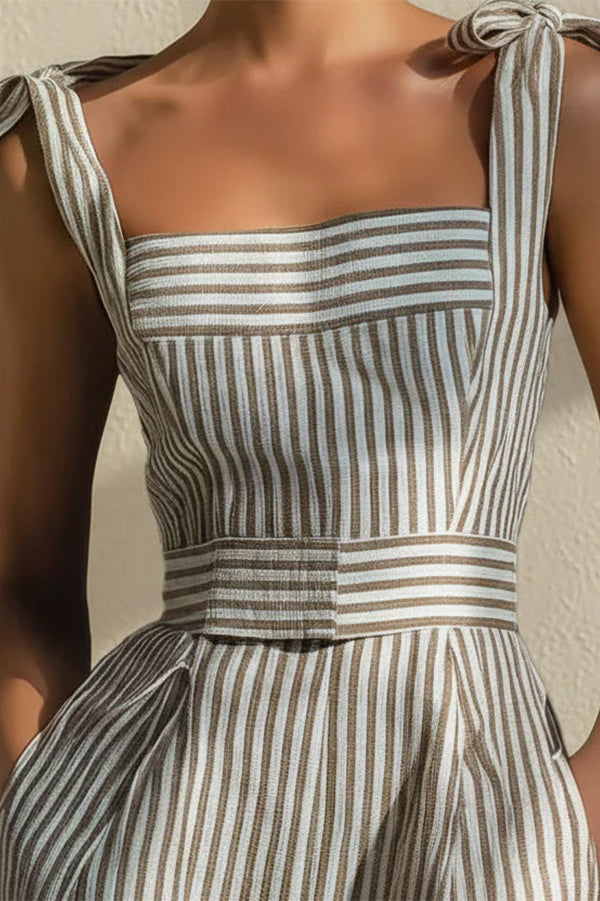 Elena Square-Neck Striped Jumpsuit
