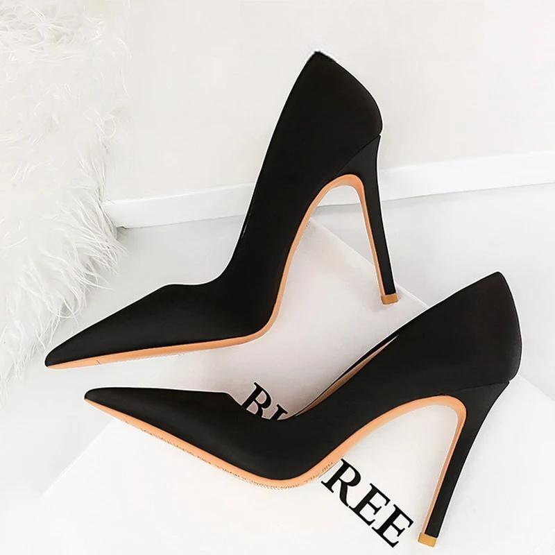 High Heels Women Pumps Pointed Shoes Lady Silks Satins