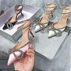 Glitter Rhinestones Silk Women Pumps with Crystal Bowknot - Spring Autumn Lady High Heels
