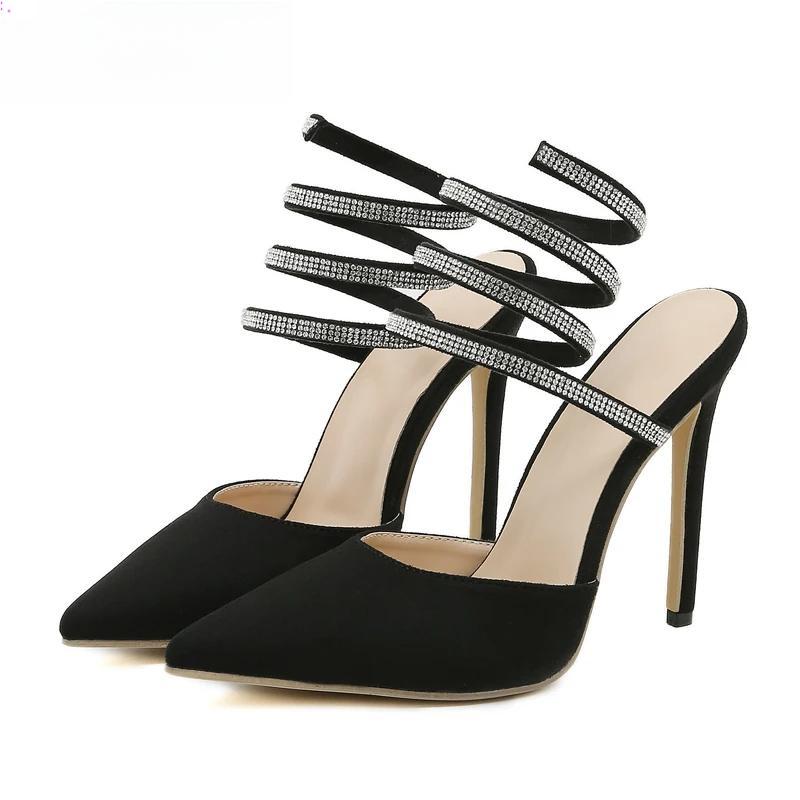 CRYSTAL Pumps Women Sandals with Thin Heel and Narrow Band for Party or Stripping