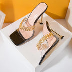 Summer Chain Women Slippers Sandals with Thin High Heels
