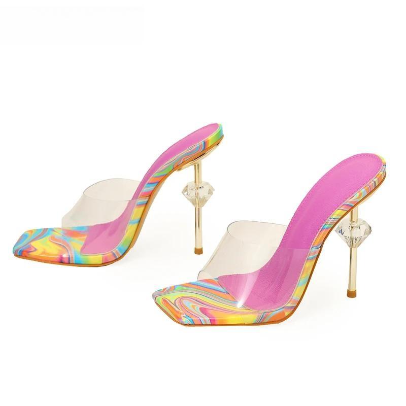 Crystal Diamond Slipper for Women Summer Fashion with Thin Heels