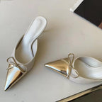 Spring Pointed Toe Women Slipper with Butterfly-knot Detail and Shallow Slip On Style