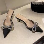 Butterfly-knot Women Slippers with Thin Low Heels