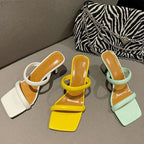 Yellow White Thin Heels Slippers Sandals for Women