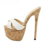 Super High Heels Slippers Sandals Women PU Leather Party Shoes