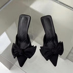Autumn Big Butterfly-knot Women Slippers Sandals Pointed Toe Mules Stripper High Heel