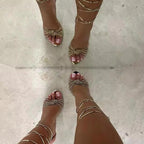 Crystal Peep Toe Ankle Strap Sandals with Thin Heels for Women's Party or Stripping