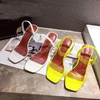 White Yellow PVC Jelly Sandals with Crystal Open Toe and Perspex Spike Transparent Heel