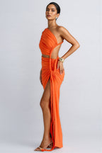 Ierra One Shoulder Cut Out Shirring Maxi Dress