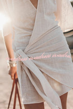 Easy Breezy Cotton Linen Blend Knotted Wrap Mini Dress