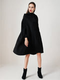 Black Woolen Cape Coat With Hood Oversized Poncho Winter Outerwear For Women 2026