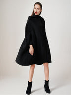 Black Woolen Cape Coat With Hood Oversized Poncho Winter Outerwear For Women 2026