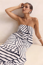 Strapless Contrast Band Hem A-Line Maxi Dress