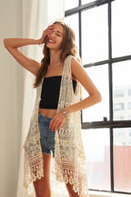 ADORA Crochet Lace Sleeveless Vest Cardigan