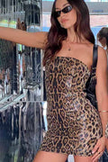 Print Sequin Strapless Bodycon Mini Dress