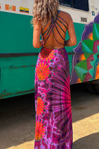 Strappy Backless Tie Dye Maxi Dress