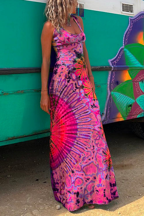 Strappy Backless Tie Dye Maxi Dress