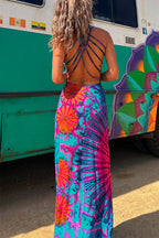 Strappy Backless Tie Dye Maxi Dress