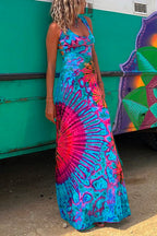 Strappy Backless Tie Dye Maxi Dress