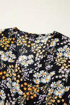Floral Print V Neck Smocked Babydoll Blouse