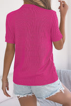 Solid Color Openwork Round Neck Short-sleeved Knit Cardigan