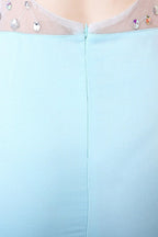 Blue Sheer Deep V-Neck Maxi Dress