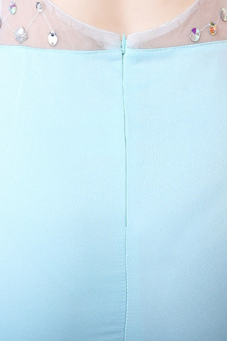 Blue Sheer Deep V-Neck Maxi Dress