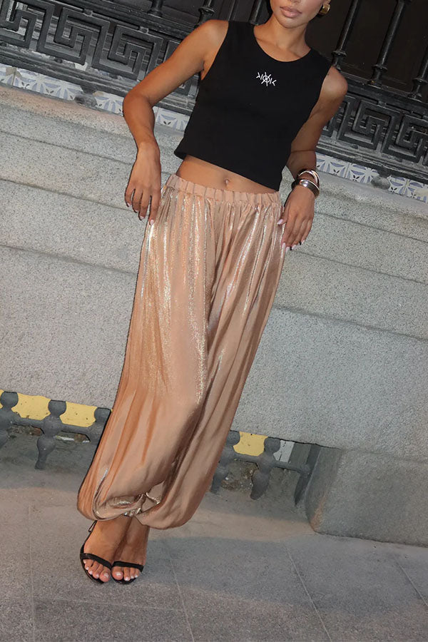 Aurelia Metallic Satin Jogger Pants