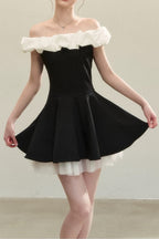 Black Ballet Neck Colorblock Mini Dress