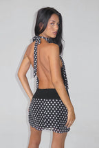 Polka Dot Halter Backless Top Bodycon Mini Skirt Two Piece Set