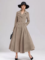 Wool Blend Flared Coat For Women Dark Navy Double-breasted Wide Lapel A-line Winter Outerwear 2026