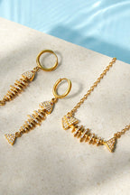 Stylish Rhinestone-accented Fishbone Stud Earrings and Necklace