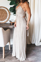 Striped Crinkle Texture Halter Neck Tie Front Ruffle Trim Maxi Dress