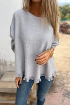 Solid Color Loose Long Sleeve Lace Knitted Sweater