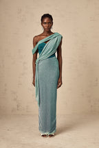 Delphine ribbon-design corset maxi dress in Green