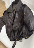 | Women's Belted Oversized Leather Bomber Jacket
