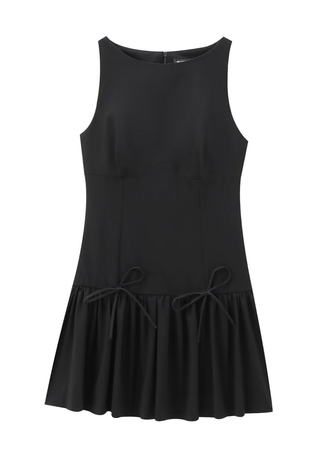 Sleeveless Round Neck Drop Waist Side Tie Ruffle Hem Mini Dress