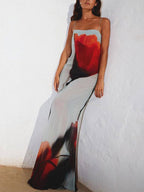 Vacation Abstract Tulip Print Slip H - Line Maxi Dress
