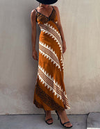 Geometric Chevron Print Spaghetti Strap Deep V-Neck Maxi Dress