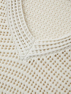 White Vintage Cutout Loose Long Sleeve Knit with V Neck