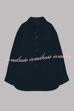 Go To The Beach Linen Blend Pocketed Long Sleeve Oversized Shirt