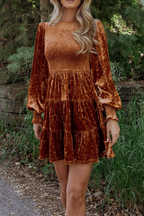 Piper Timeless Casual Daily Ruffle Velvet O Neck a Line Dresses (4 Colors) Elevated Occasion Wear