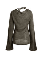 Solid Color Backless Lace Up Long Sleeve Knit