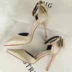 Satin Bow-knot High Heels Women Pumps for Sexy Wedding Stiletto Heels