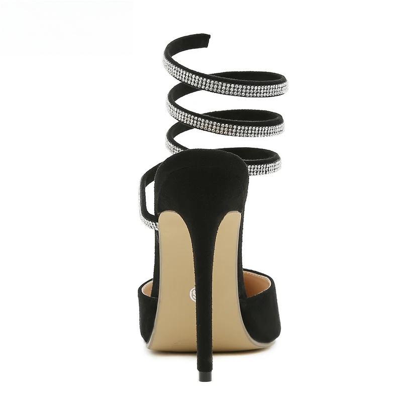 CRYSTAL Pumps Women Sandals with Thin Heel and Narrow Band for Party or Stripping